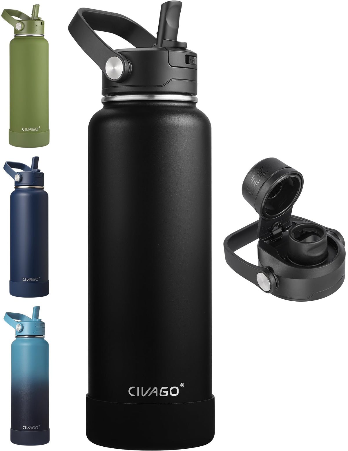 CIVAGO 24 oz Insulated Stainless Steel Water Bottle with Removable Straw