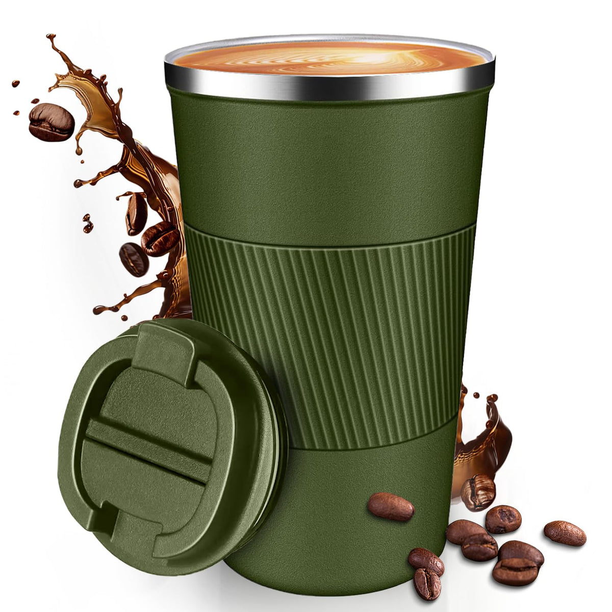 12OZ Travel Coffee Mug Insulated Coffee Cup with Spill Leak Proof Lid, Portable Stainless Steel Tumbler Reusable Hot and Cold Water Mug for Car, Daily, Camping-Black