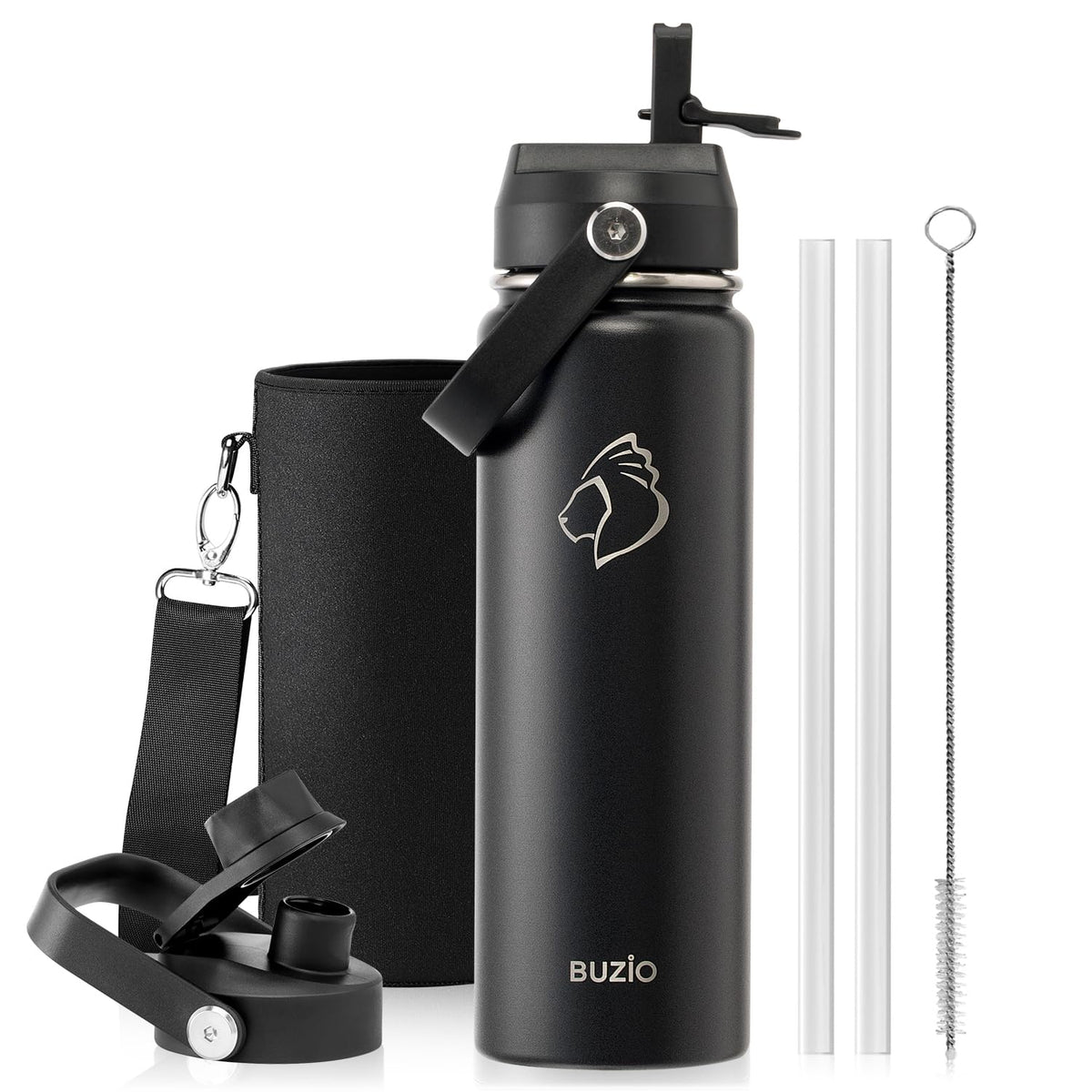 BUZIO 64 oz Insulated Stainless Steel Water Bottle with Dust-proof Lids