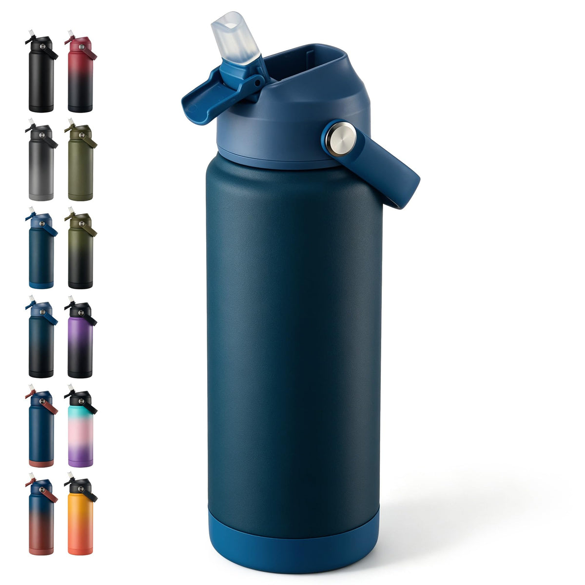 Fijinhom 24oz Insulated Stainless Steel Water Bottle, Wide Mouth Double Wall Vacuum, Silicone Straw, Sweat & Leak Proof, BPA Free Insulated Water Flask for Travel, Keep Cold 24h Hot 12h, Black