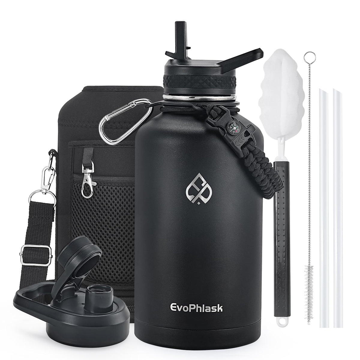 64 oz Insulated Water Bottle with Carrier Bag, Indigo Black