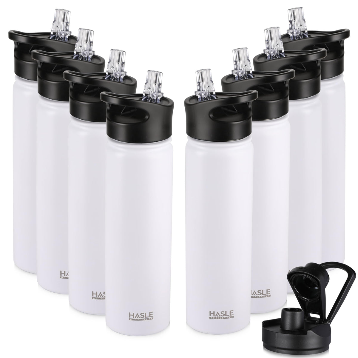 HASLE OUTFITTERS 32 oz Insulated Water Bottle Stainless Steel Double Walled Vacuum Sports Water Bottle with 2 Lids (Straw and Spout Lid) for Gym Camping Hiking(Black,1)