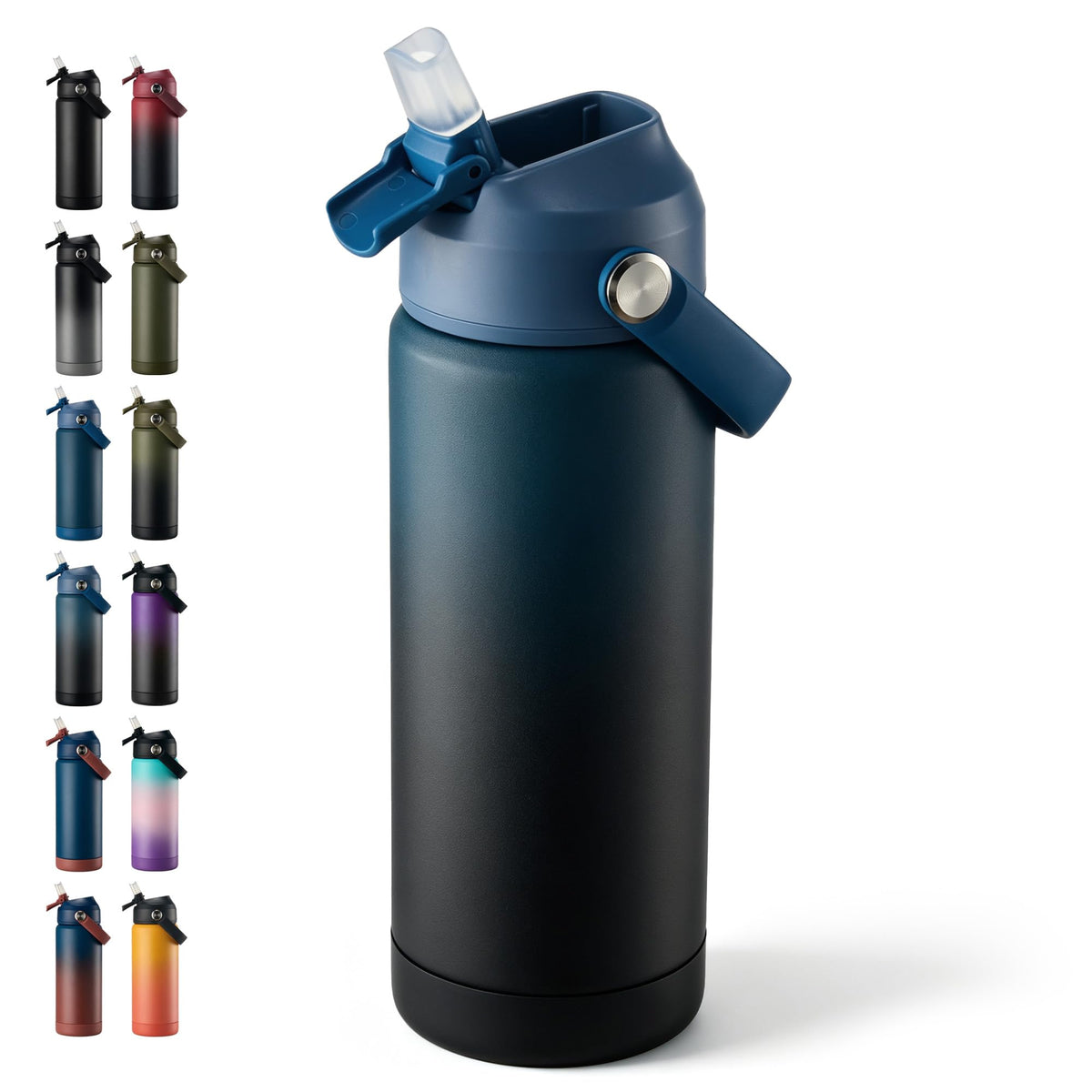 Fijinhom 24oz Insulated Stainless Steel Water Bottle, Wide Mouth Double Wall Vacuum, Silicone Straw, Sweat & Leak Proof, BPA Free Insulated Water Flask for Travel, Keep Cold 24h Hot 12h, Black
