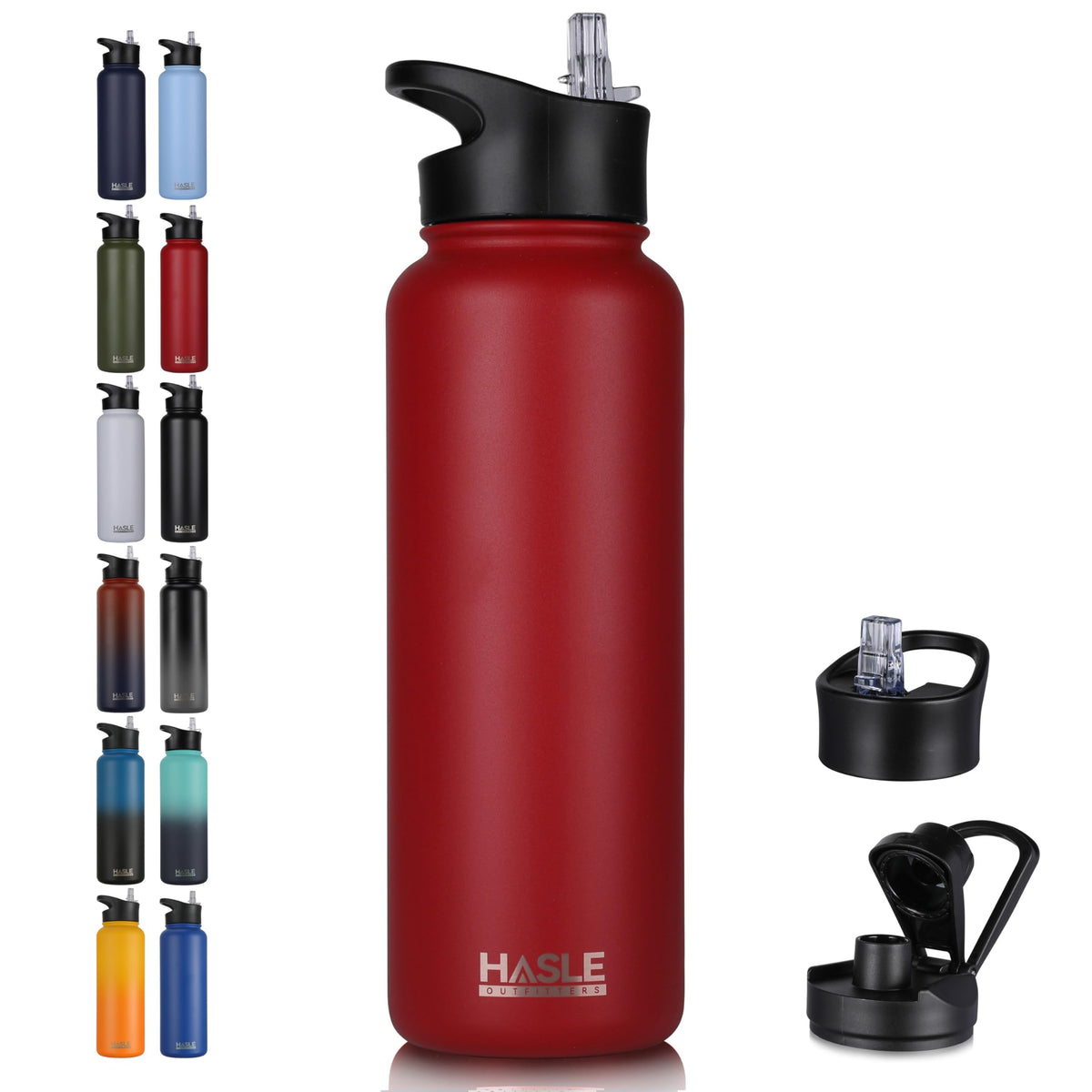 HASLE OUTFITTERS 32 oz Insulated Water Bottle Stainless Steel Double Walled Vacuum Sports Water Bottle with 2 Lids (Straw and Spout Lid) for Gym Camping Hiking(Black,1)