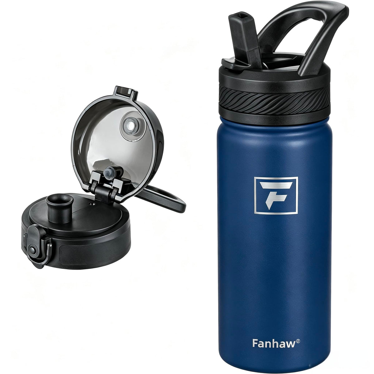 Fanhaw 32 oz Insulated Water Bottle – Portable Stainless Steel Flask with 3 Lids (Straw, Chug, Carabiner) | Leakproof, for Gym, Hiking, Work, Travel & Everyday Use (Black)