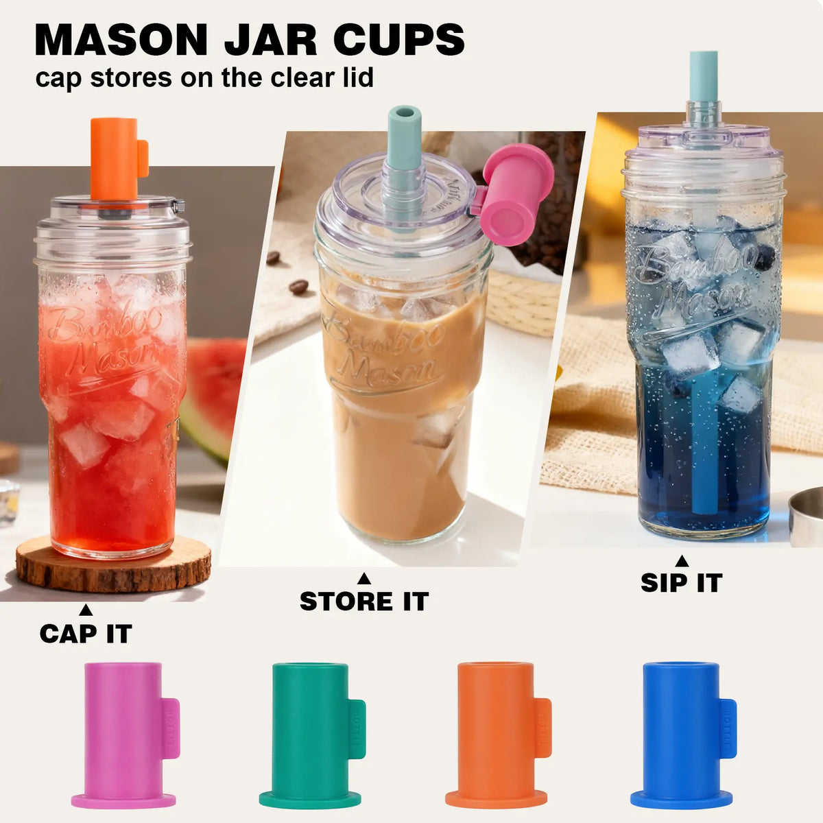 CAP CUP Upgraded 24oz Glass Cup with Leak-Proof Lid & Straw Perfect For Coffee, Smoothies, Juice & Cocktails