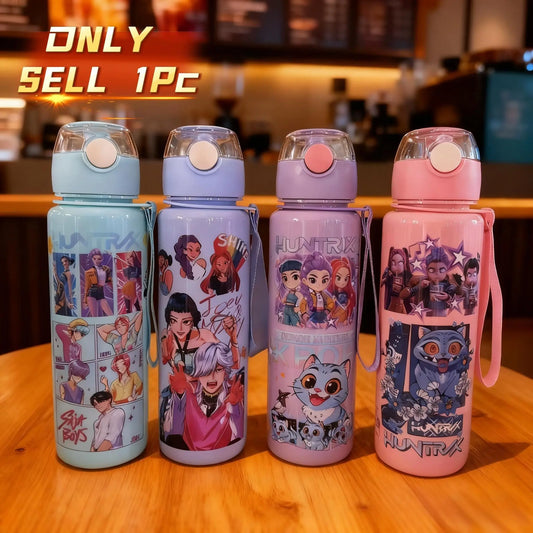 K-Pop Ghost Hunter Theme Wicked Water Bottle with Straw & Lid, Reusable Hard Plastic, 700ML, Eco-Friendly Drinkware for School, Travel, Coffee Use & Halloween Parties, Teen Gift, Portable Water Bottles