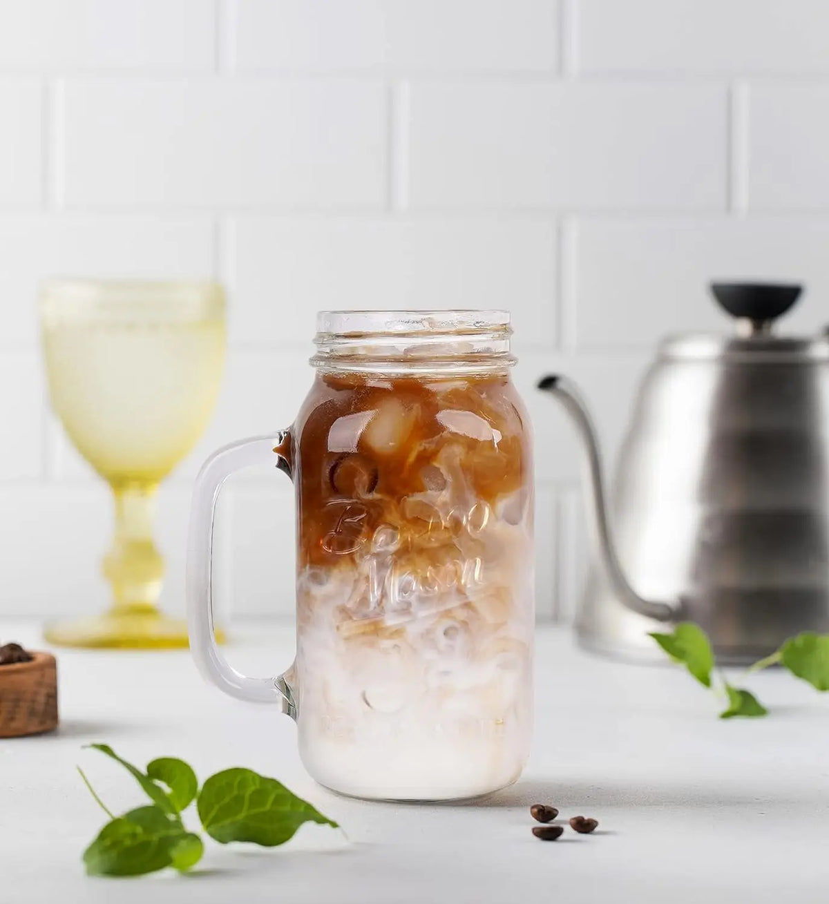 ANOTION   24oz Mason Jar with Lid and Straw, Regular Mouth with Handle Drinking Glasses Tumbler Reusable Boba Smoothie Water Bottles for Iced Coffee