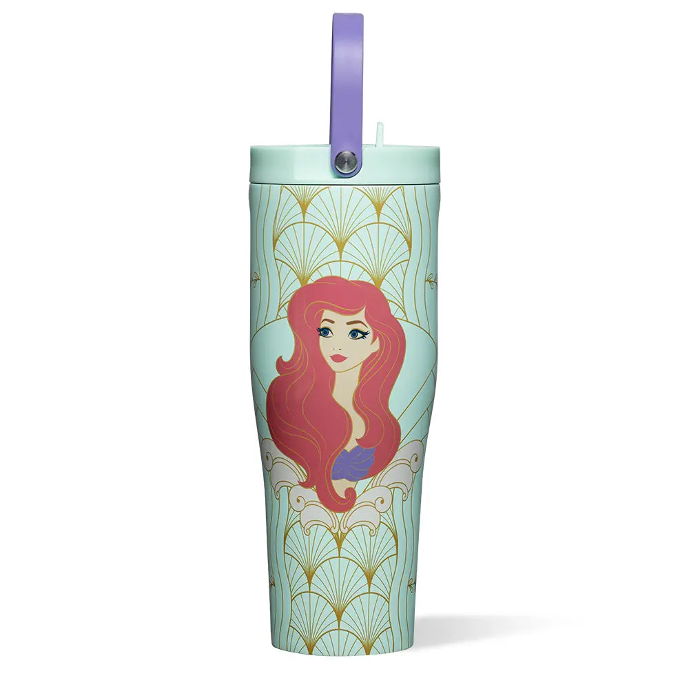 Disney Princess 30oz Leakproof Portable Travel Tumbler - BPA-Free Unisex Adults Reusable Drinkware, Tuckaway Spout, Silicone Flexible Handle, Princess Art, Outdoor Mountain Hiking Kitchenware