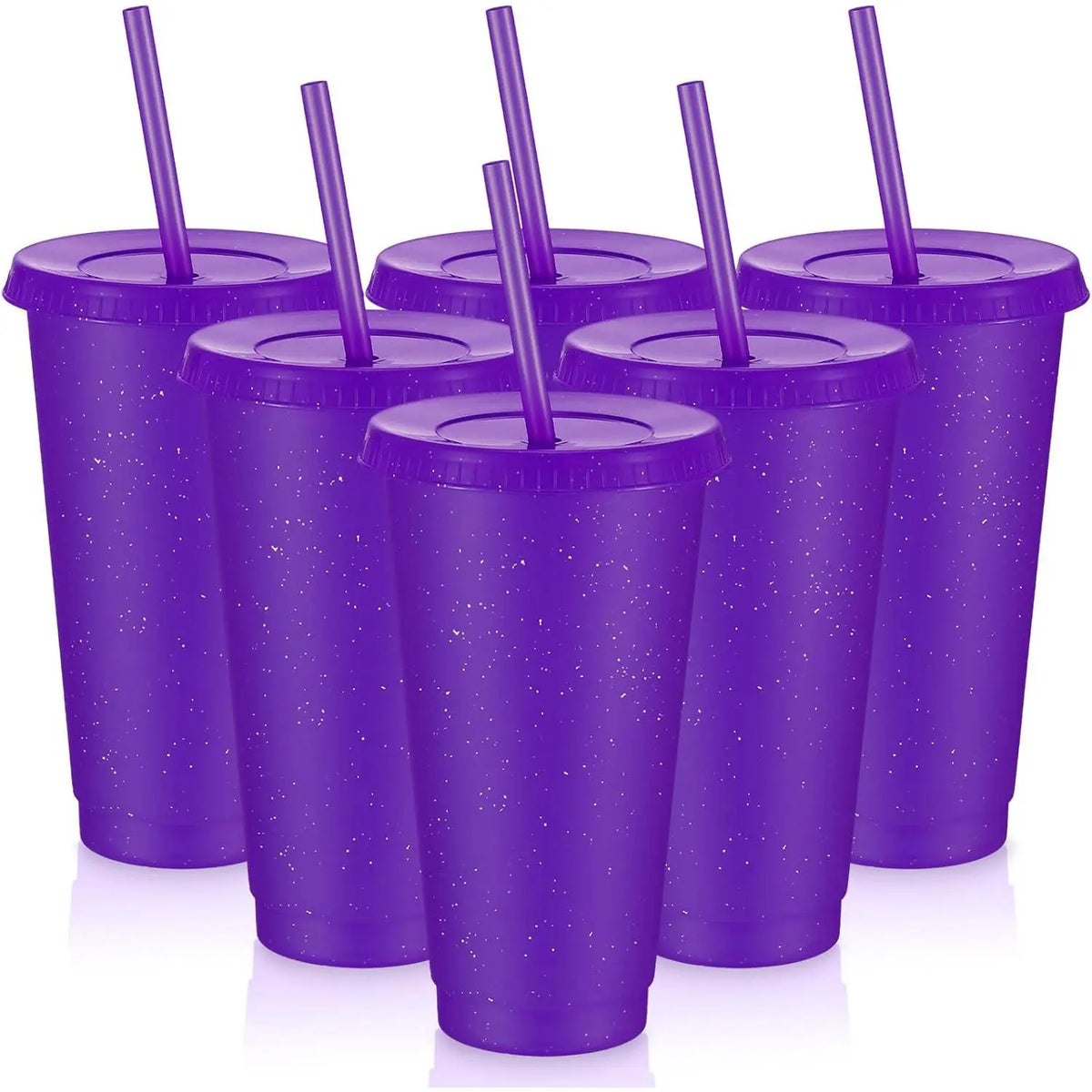 6 count  Tumbler with Lids and Straws Plastic Iced Coffee Tumbler Glitter Travel Mug Cup for Smoothie Juices Birthday Party Cold Drink Coffee Cup Bulk for Adult  Women(16 oz,Pink)