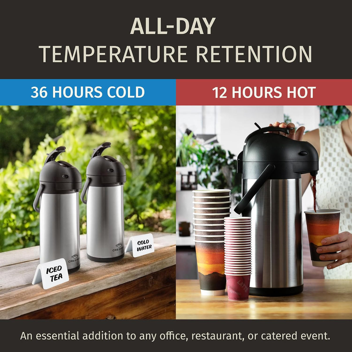 Cresimo Coffee Carafe with Pump 102oz / 3L Airpot Large Hot Water Dispenser