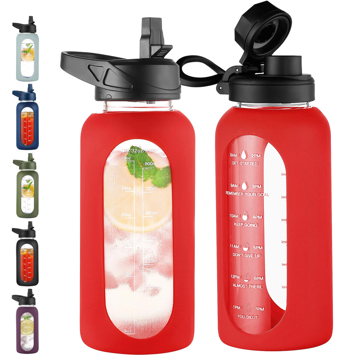 CIVAGO 64 oz Glass Water Bottle with Straw, Half Gallon Large Water Jug