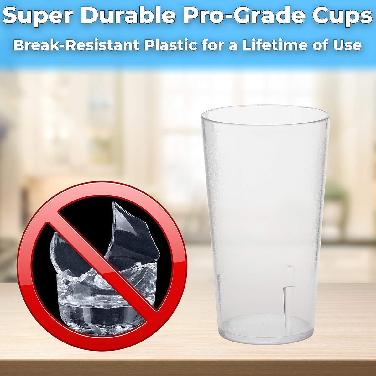 Restaurant Grade, BPA-Free 12oz Clear Plastic Cups 12pk. Super Durable, Break Resistant Drinking Glasses for Cafe, Party, Catering. Reusable, Stackable Tumblers with Textured Grip Design