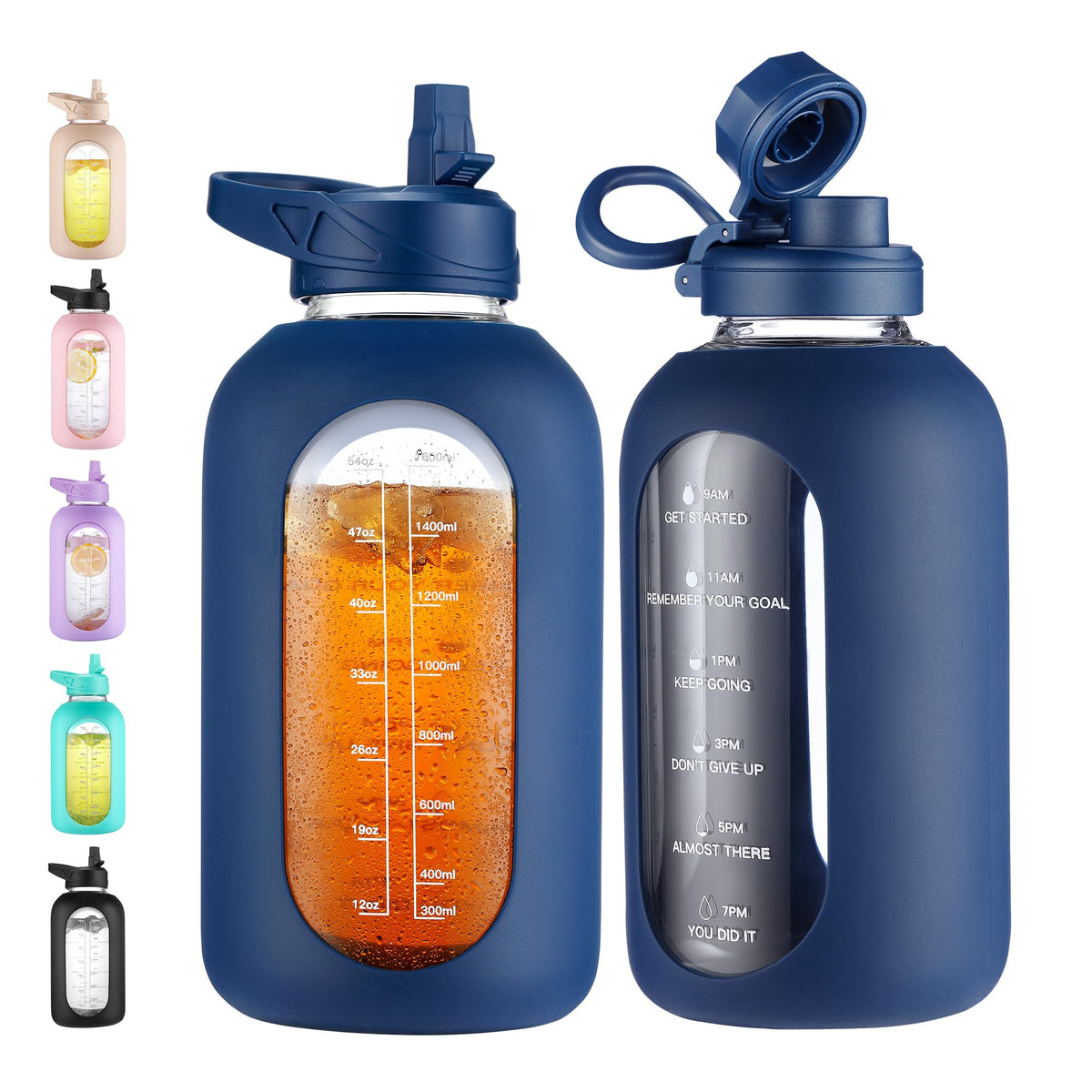 CIVAGO 64 oz Glass Water Bottle with Straw, Half Gallon Large Water Jug