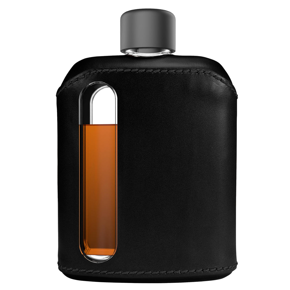 Ragproper Glass Hip Flask for Men – Modern Whiskey & Liquor Pocket Flask with Cork & Silicone Lid Liners, Durable Silicone Covered, Firm Grip – Single Shot 3.4oz (100ml) Black