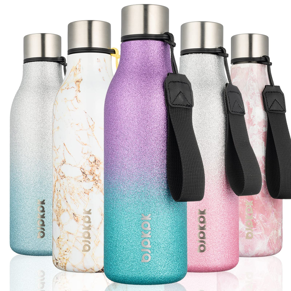 BJPKPK 18oz Insulated Water Bottle, Stainless Steel Bottle with Carry Strap