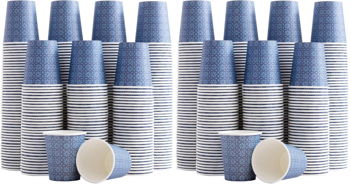Clawsoff 300 Pack Paper Cups 8 oz Bulk Disposable Coffee Cups Navy Floral