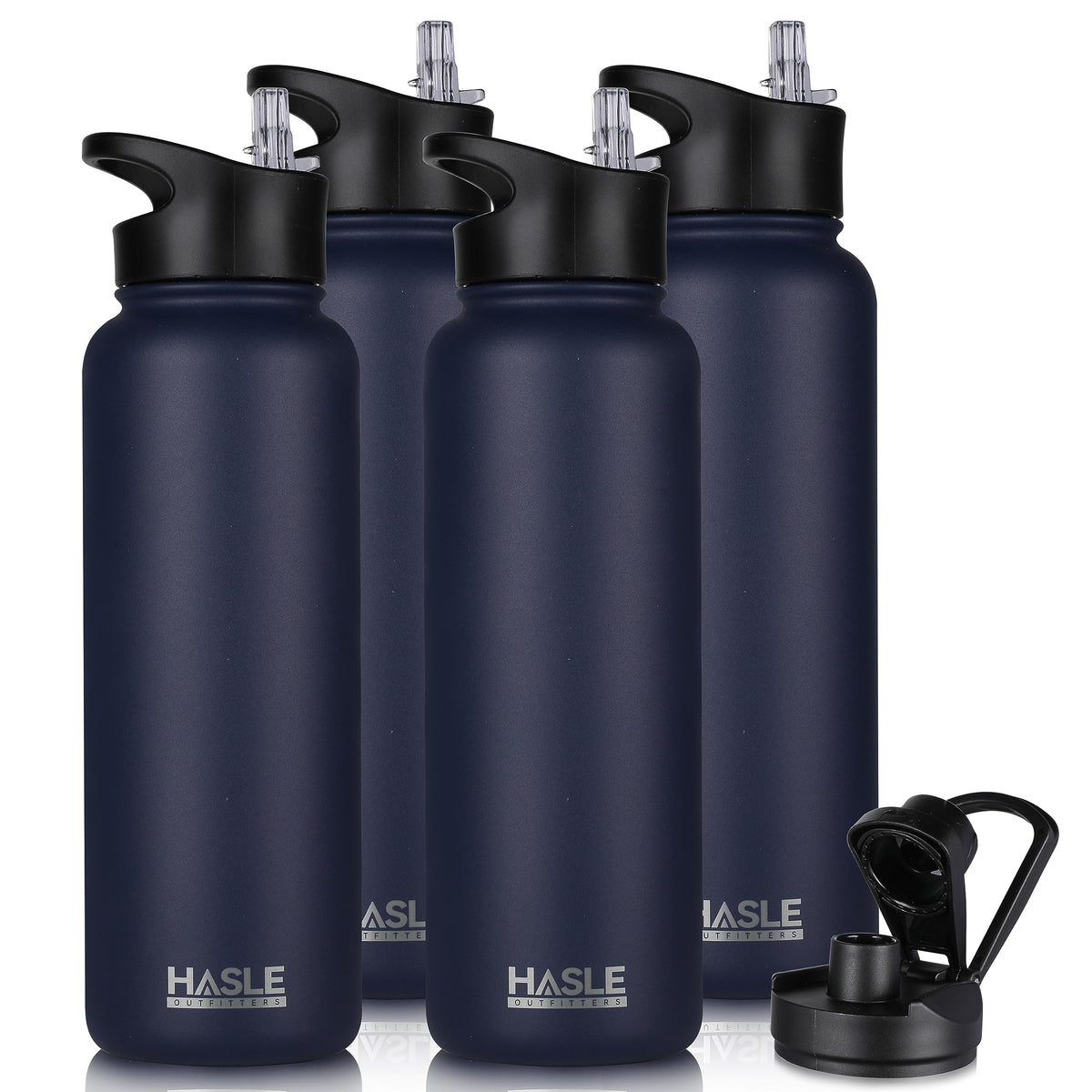 HASLE OUTFITTERS 32 oz Insulated Water Bottle Stainless Steel Double Walled Vacuum Sports Water Bottle with 2 Lids (Straw and Spout Lid) for Gym Camping Hiking(Black,1)