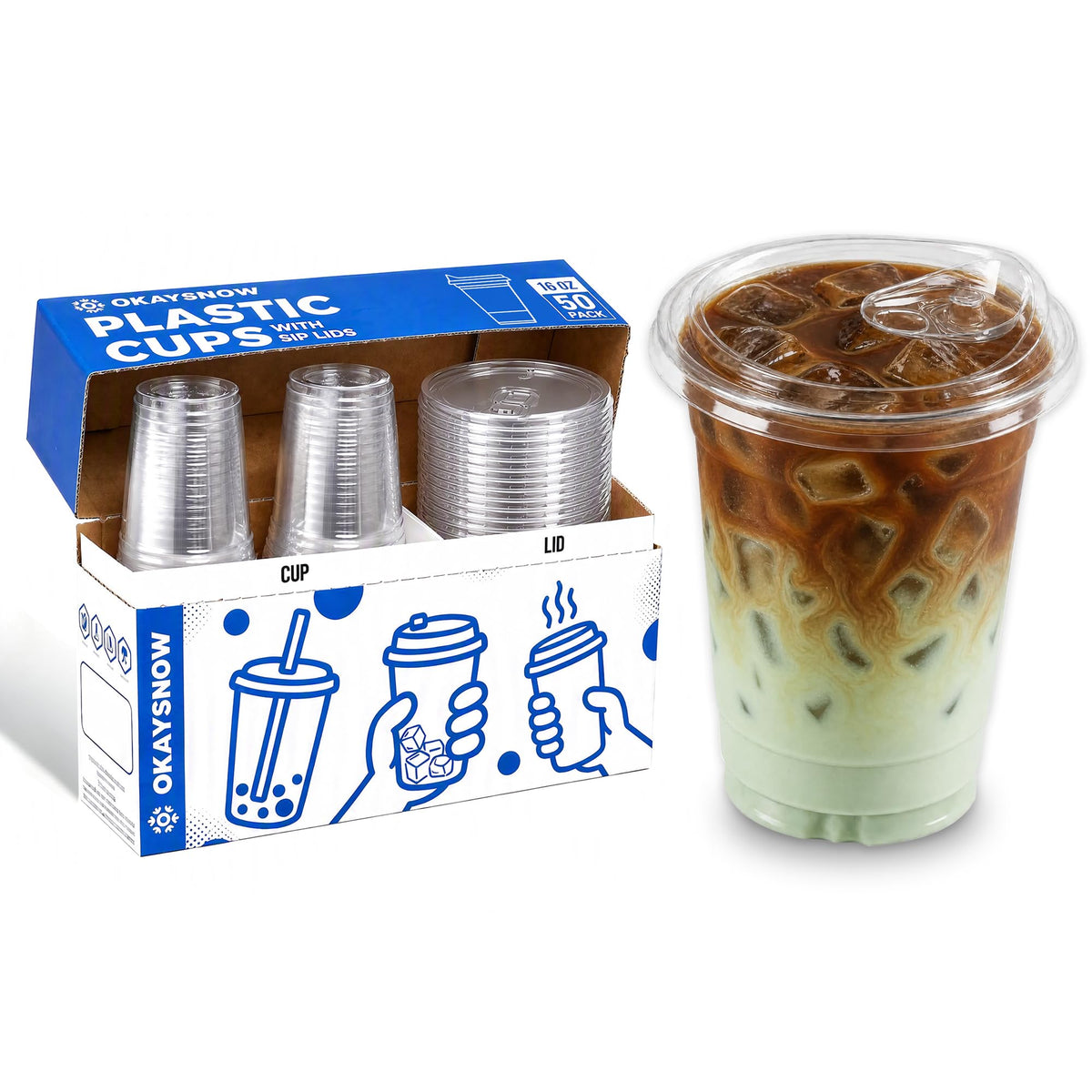 16 Oz 100 Pack Dispoable Cups with Lids and Straws