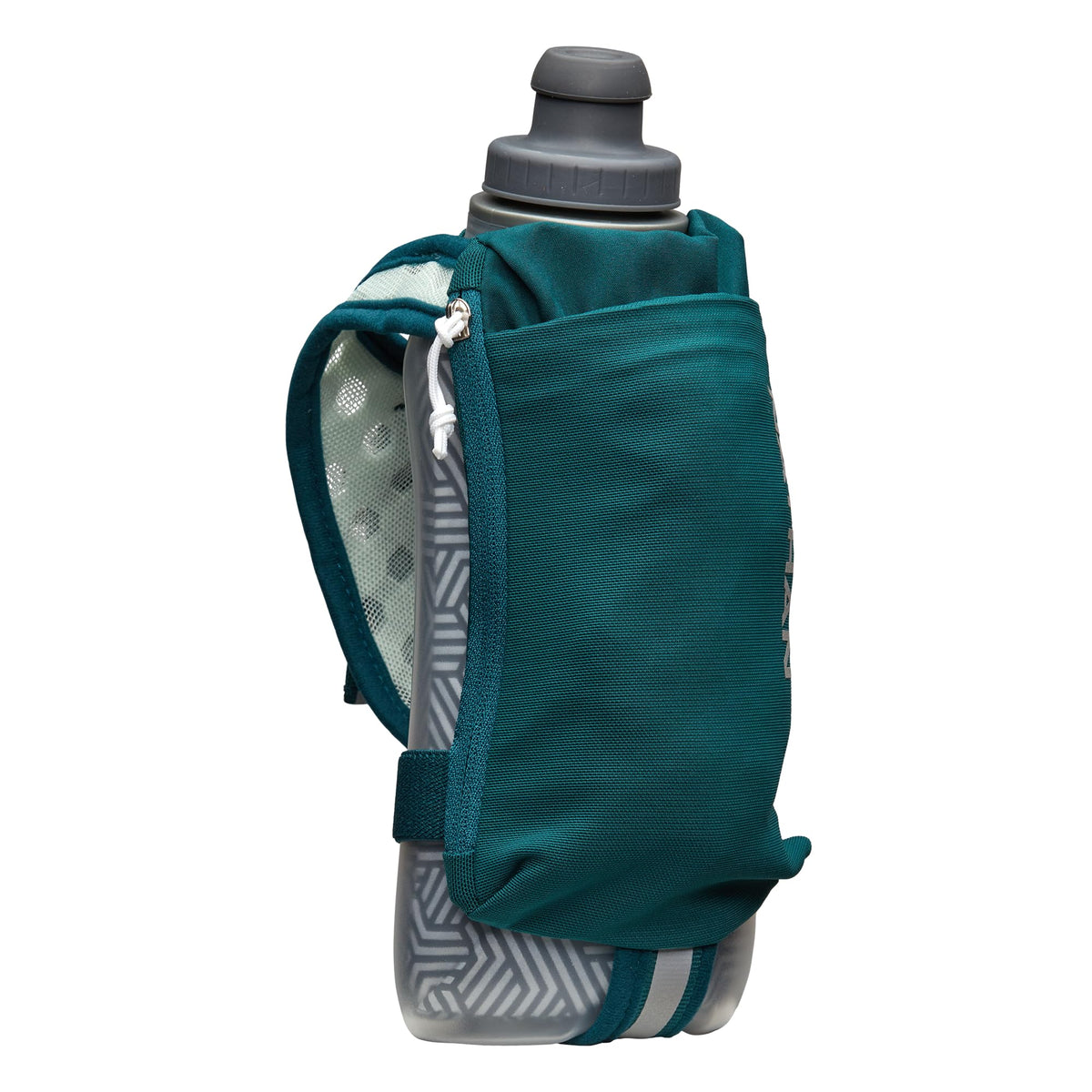 Nathan SpeedDraw 2 Insulated Handheld Running Water Bottle Flask – Double-Wall Insulation, Ergonomic Grip, Blast Valve Cap, Phone & Key Storage Pockets, Reflective Design - 18oz, Deep Blue