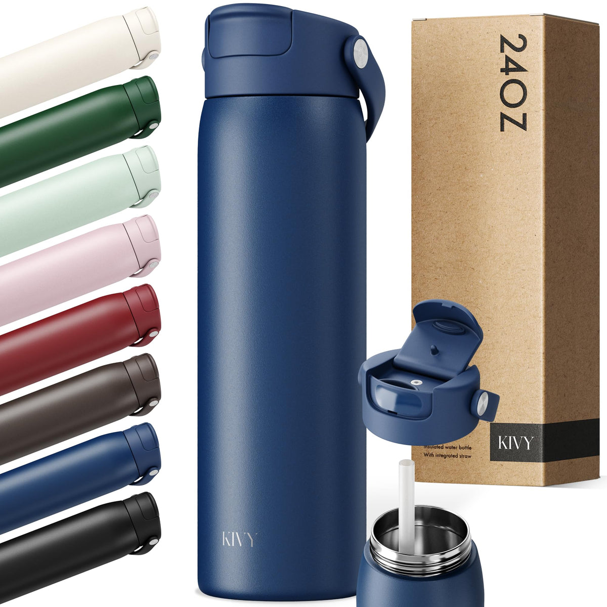 KIVY Stainless Steel Water Bottle With Straw 24oz - 24h Cold | 12h Hot