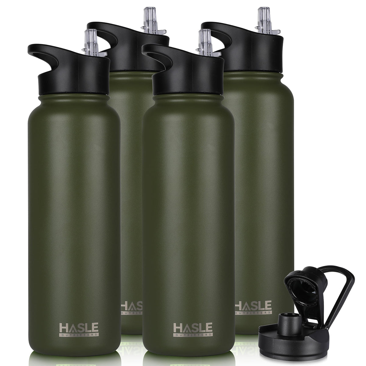 HASLE OUTFITTERS 32 oz Insulated Water Bottle Stainless Steel Double Walled Vacuum Sports Water Bottle with 2 Lids (Straw and Spout Lid) for Gym Camping Hiking(Black,1)