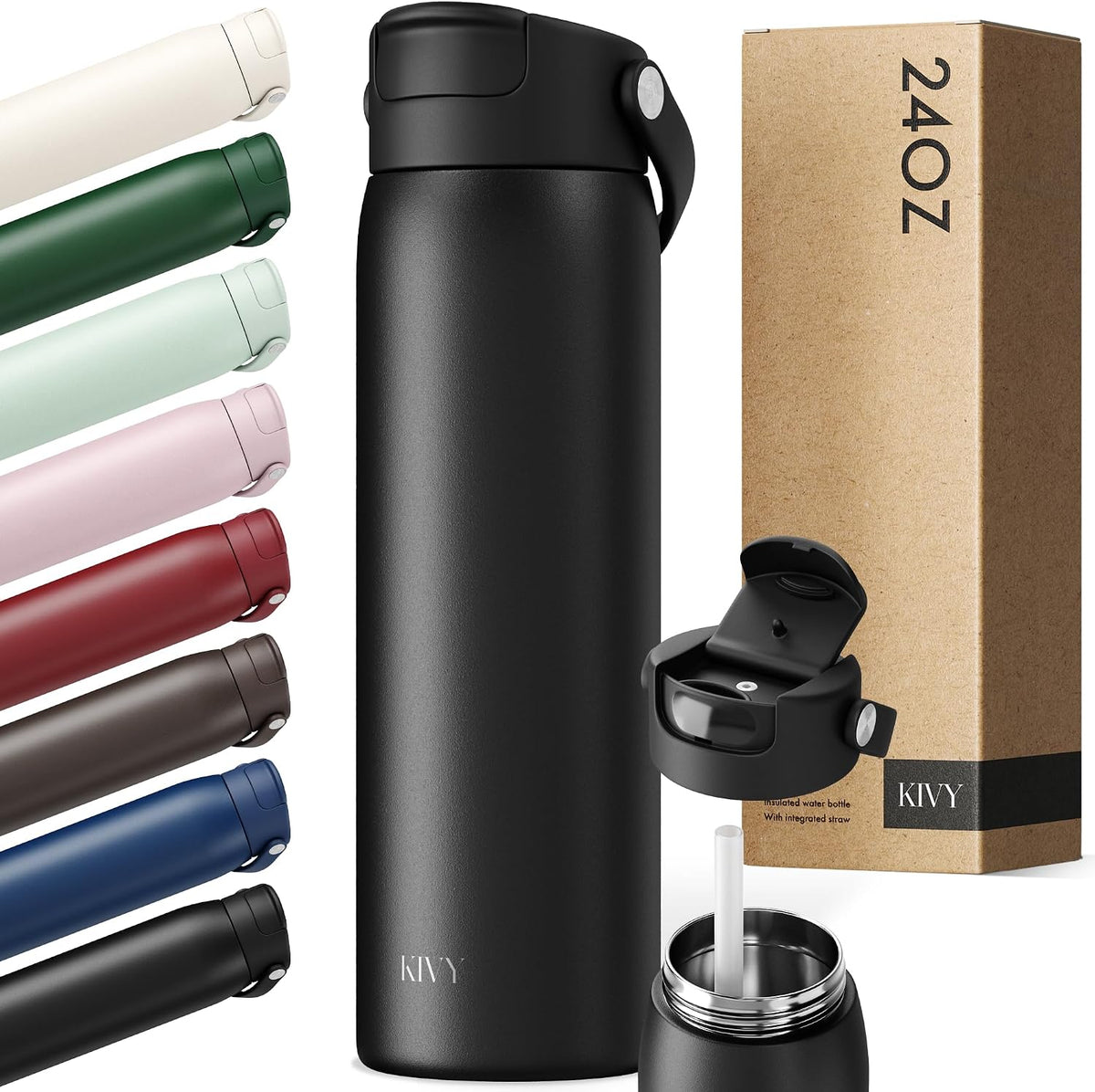 KIVY Stainless Steel Water Bottle With Straw 24oz - 24h Cold | 12h Hot
