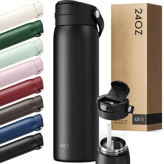 KIVY Stainless Steel Water Bottle With Straw 24oz - 24h Cold | 12h Hot