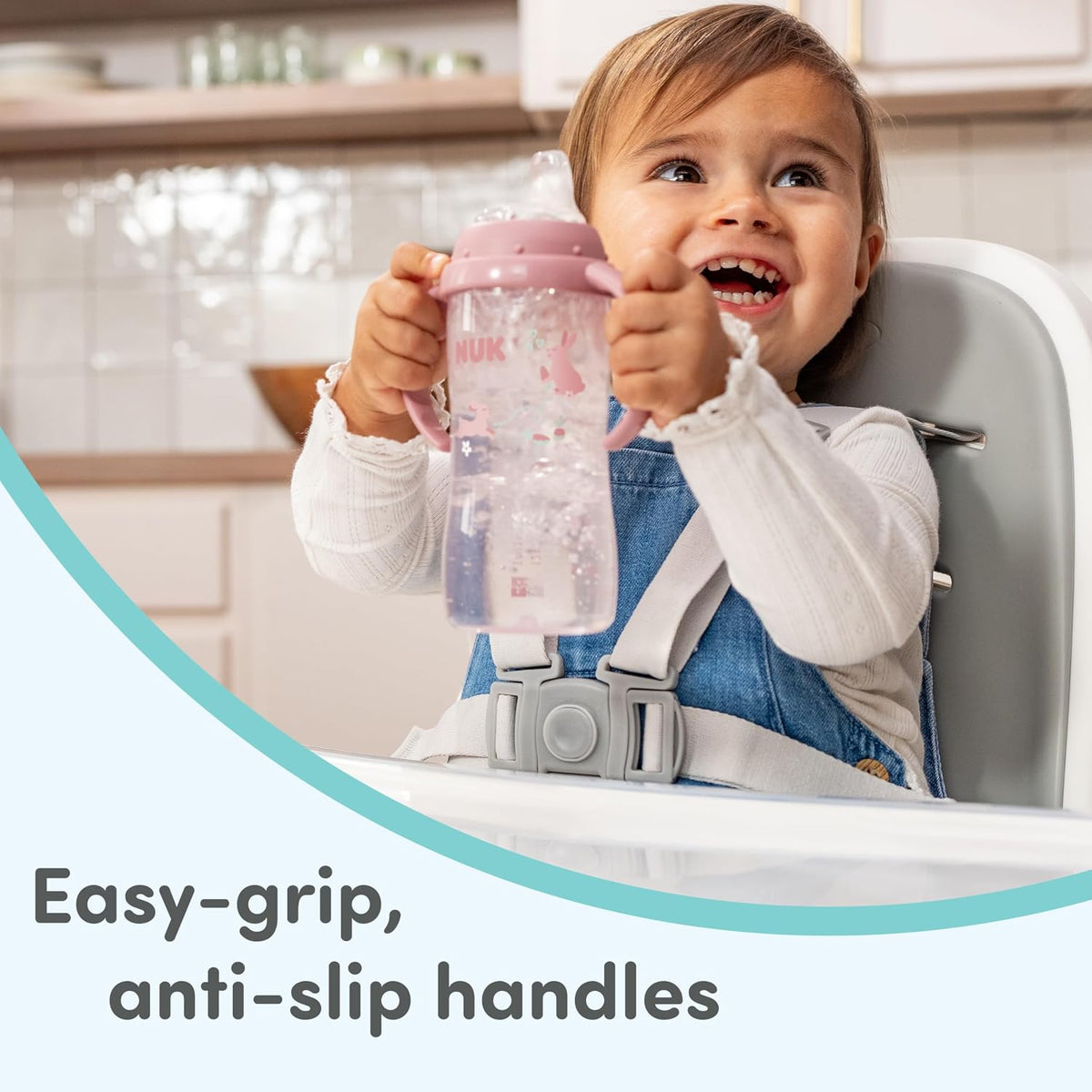 NUK First Choice Large Learner Cup 2.0, 10 oz. Sippy Cup with Handles, Spill Proof, Leak Proof Soft Straw Cup, 2-Pack