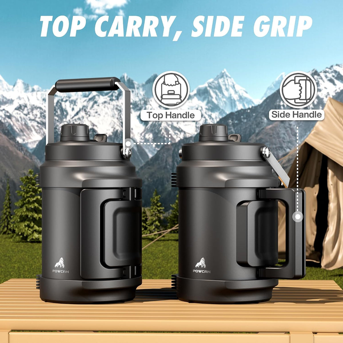 64 oz Insulated Water Bottle for Gym: 2-in-1 Straw Spout Lid, Dual Handle, Leakproof, Keep Cold 48H, Half Gallon Stainless Steel Water Jug for Travel, Hiking, Cycling, Park, Workout, Picnic (Midnight)