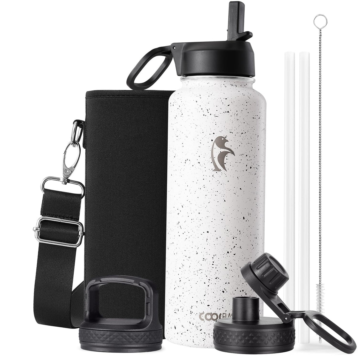 Coolflask Half Gallon Water Bottle Insulated with Straw & 3 Leakproof Lids