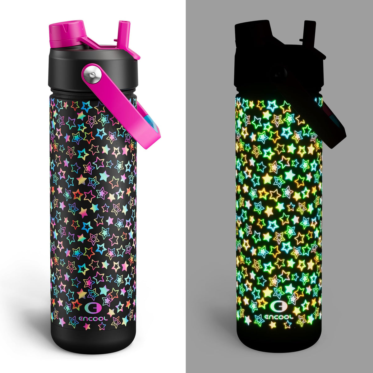 ENCOOL Insulated Water Bottle with Straw Stainless Steel Water Bottle, Leak-Proof, BPA-Free, Double Wall Vacuum Keeps Cold for 24 Hours for Sports, Travel, School (26 oz, Black Night)