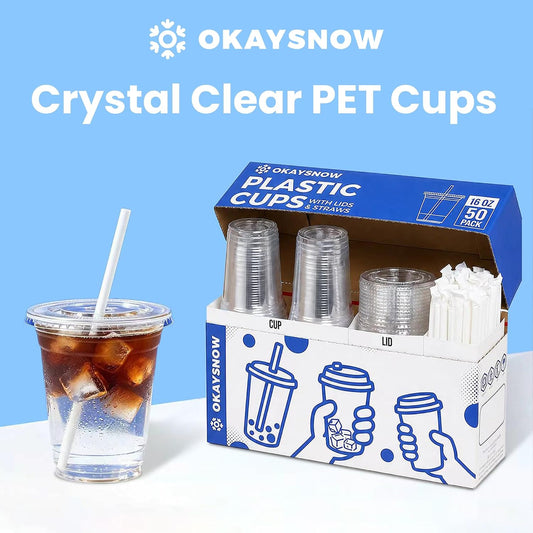 16 Oz 100 Pack Dispoable Cups with Lids and Straws