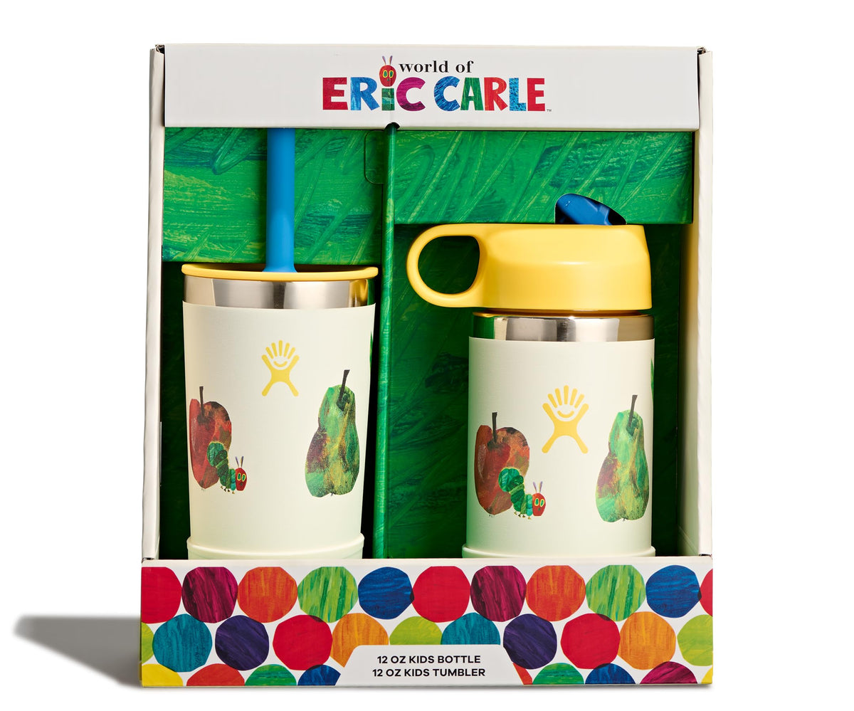 Hydro Flask Kids Water Bottle for School - Stainless Steel and Insulated with Straw Cap - 12 Oz World of Eric Carle Caterpillar Yellow