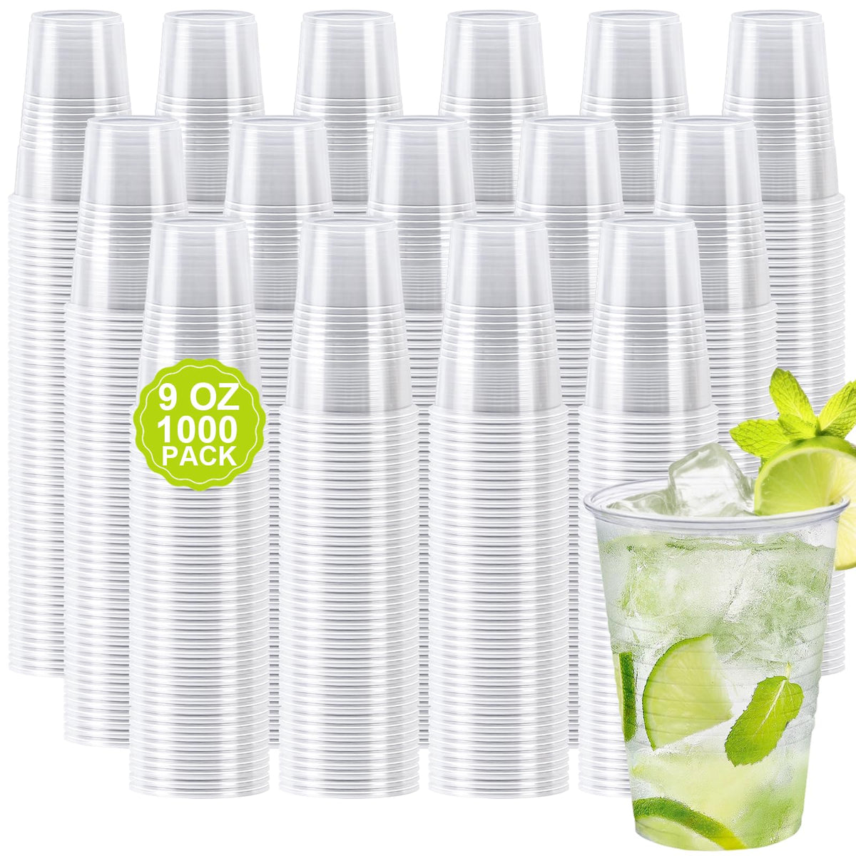 Clawsoff 500 Pack 9 oz Clear Plastic Cups Disposable Clear Water Cups