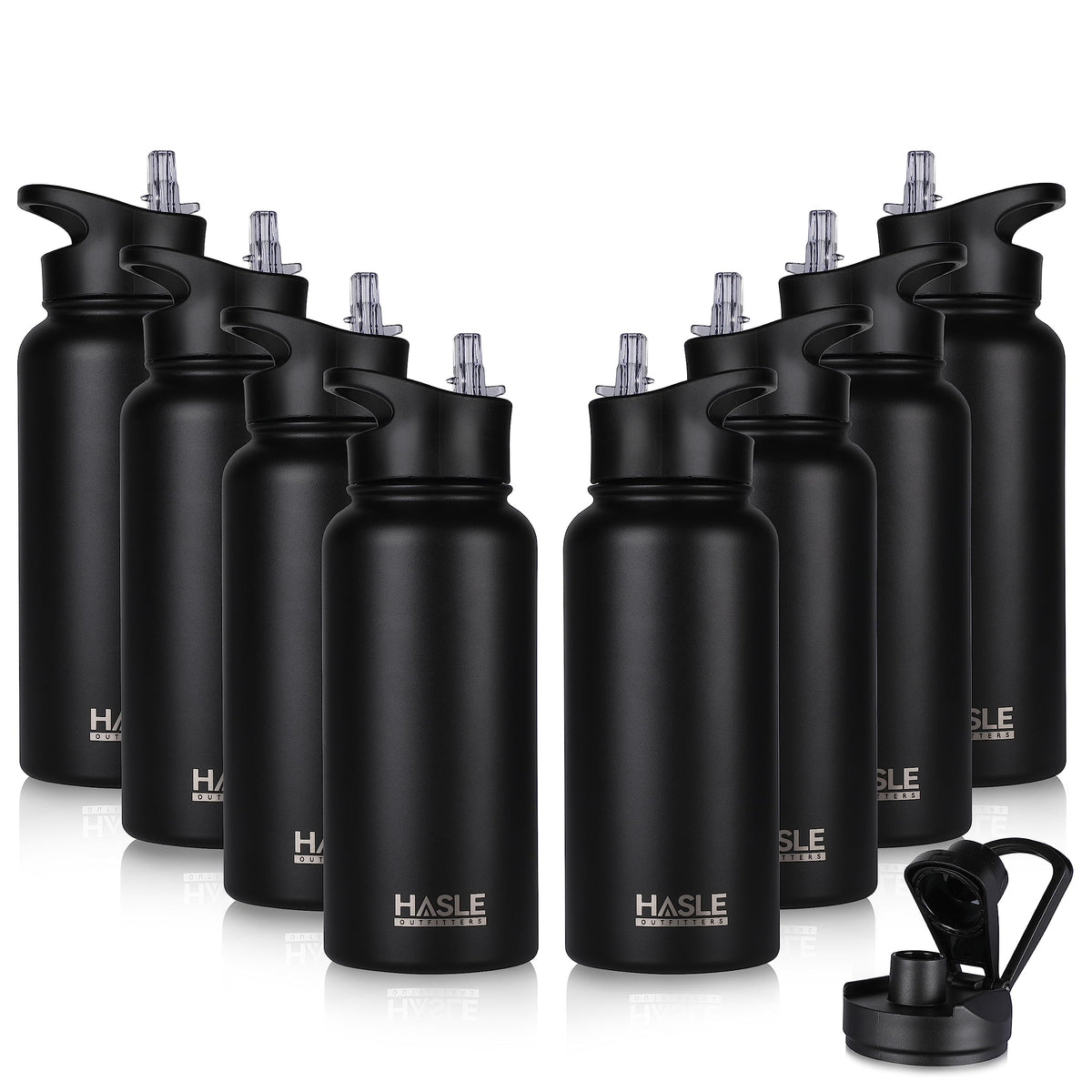 HASLE OUTFITTERS 32 oz Insulated Water Bottle Stainless Steel Double Walled Vacuum Sports Water Bottle with 2 Lids (Straw and Spout Lid) for Gym Camping Hiking(Black,1)