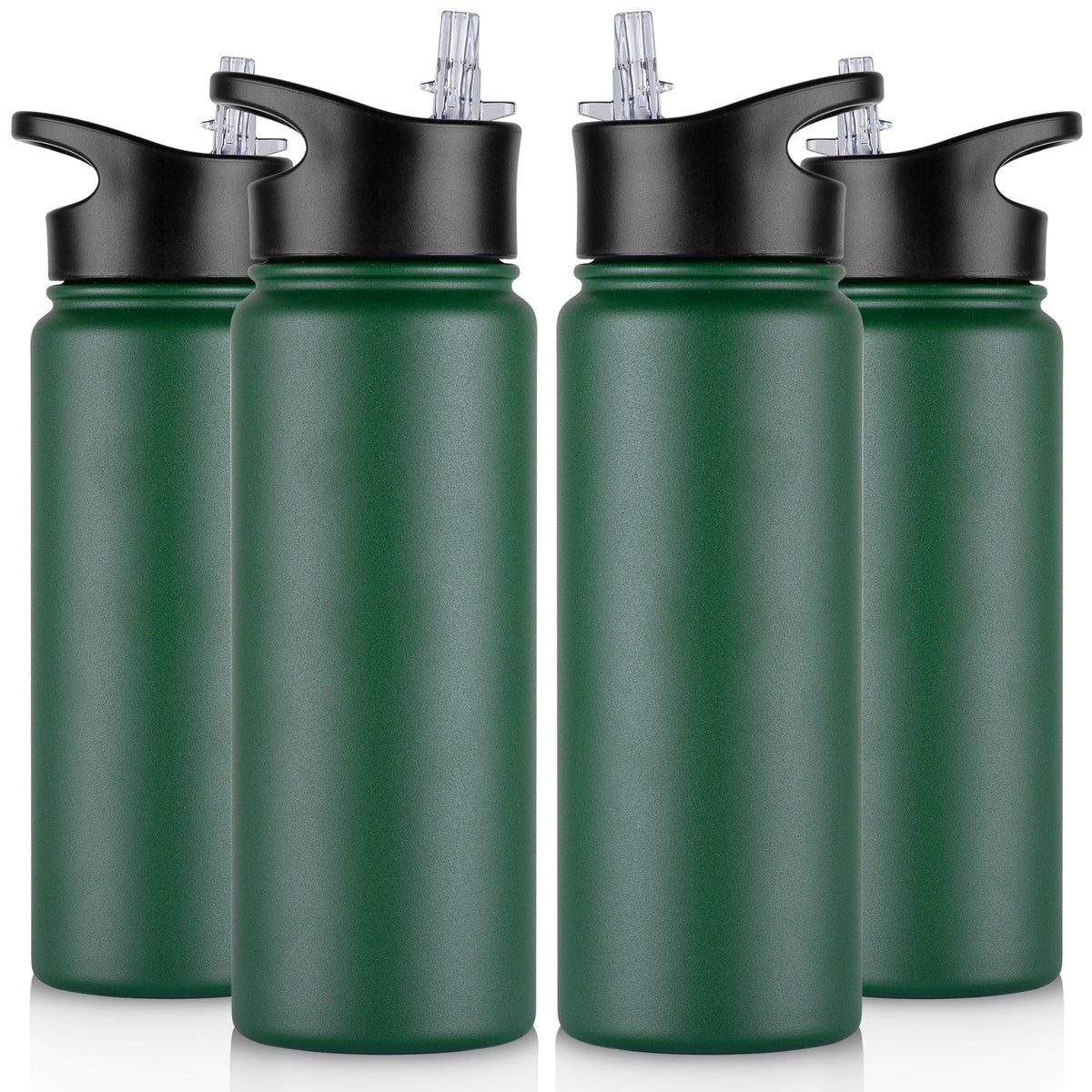 40 oz Insulated Water Bottle with Straw, Stainless Steel Sports Water Bottles with 2 Lids (Straw and Wide Mouth lid), Double Wall Vacuum, Leakproof, BPA-Free, Black