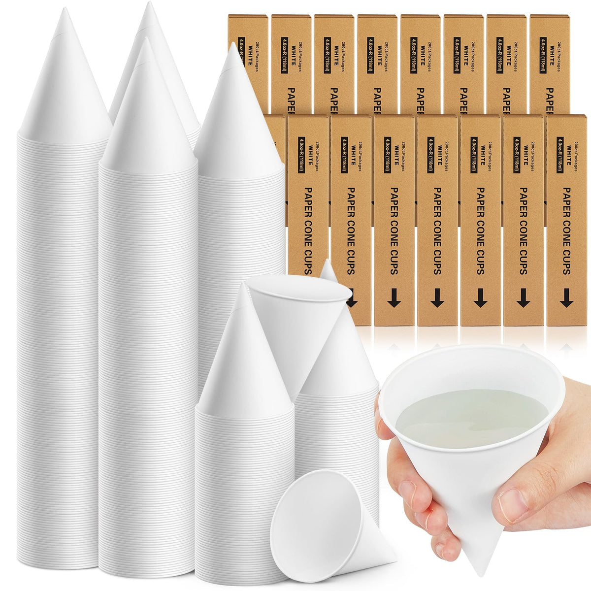 Roshtia Paper Cone Water Cups for Water Cooler Dispenser, 4 oz