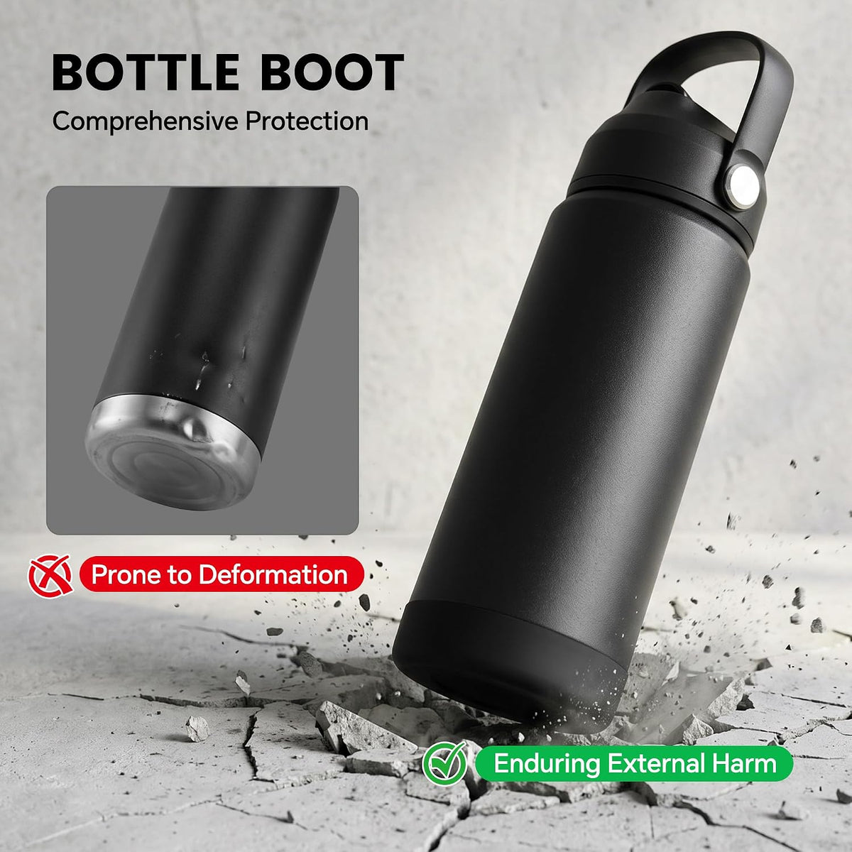Fijinhom 18oz Insulated Stainless Steel Water Bottle, Wide Mouth Double Wall Vacuum, Silicone Straw, Sweat & Leak Proof, BPA Free Insulated Water Flask for Travel, Keep Cold 24h Hot 12h, Black