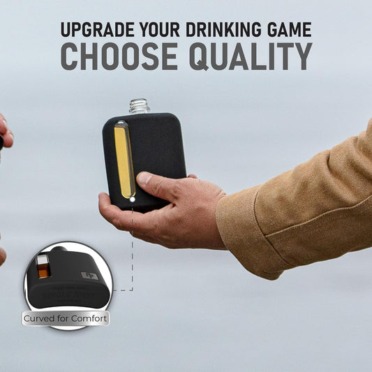 Ragproper Glass Hip Flask for Men – Modern Whiskey & Liquor Pocket Flask with Cork & Silicone Lid Liners, Durable Silicone Covered, Firm Grip – Single Shot 3.4oz (100ml) Black