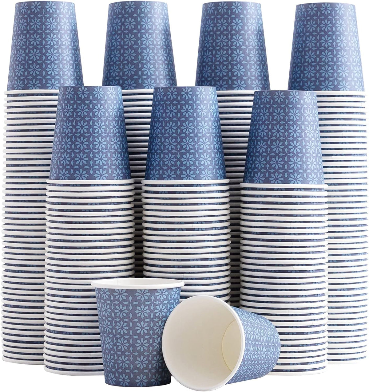 Clawsoff 300 Pack Paper Cups 8 oz Bulk Disposable Coffee Cups Navy Floral