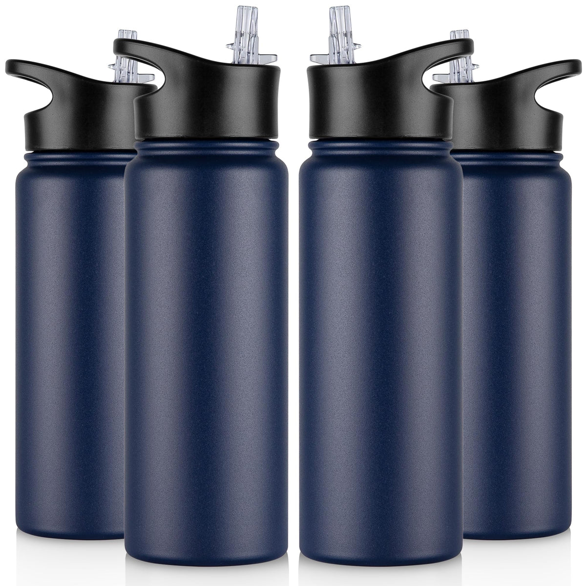 40 oz Insulated Water Bottle with Straw, Stainless Steel Sports Water Bottles with 2 Lids (Straw and Wide Mouth lid), Double Wall Vacuum, Leakproof, BPA-Free, Black