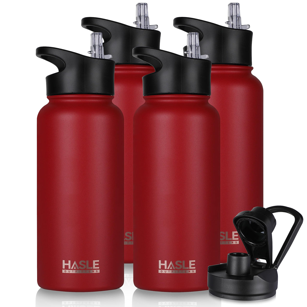 HASLE OUTFITTERS 32 oz Insulated Water Bottle Stainless Steel Double Walled Vacuum Sports Water Bottle with 2 Lids (Straw and Spout Lid) for Gym Camping Hiking(Black,1)