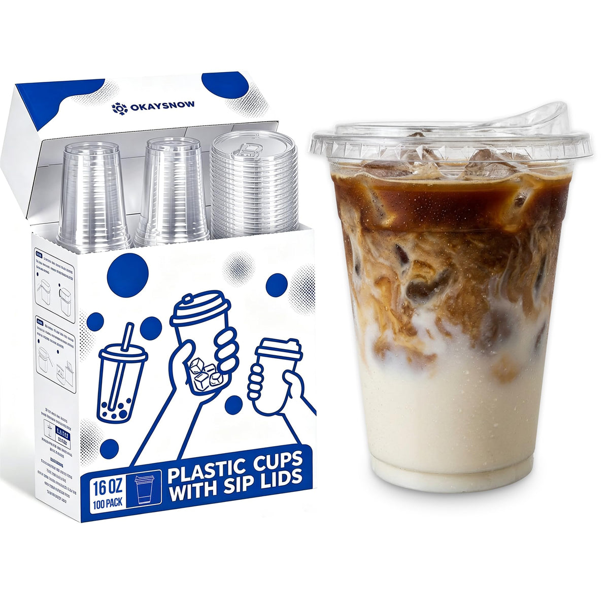 16 Oz 100 Pack Dispoable Cups with Lids and Straws