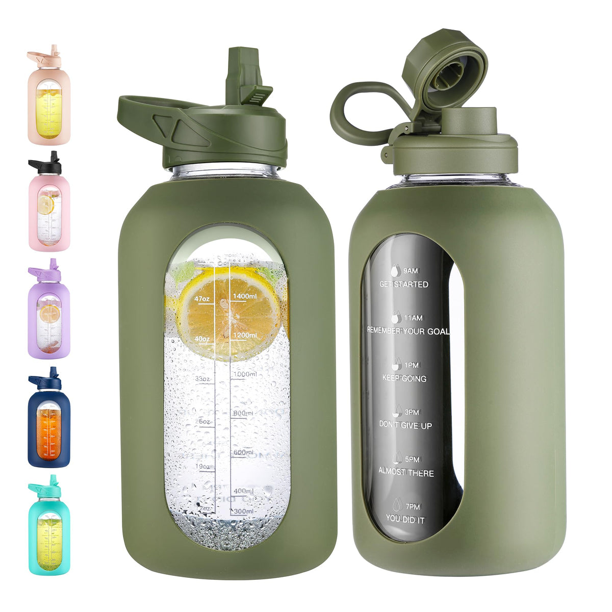 CIVAGO 64 oz Glass Water Bottle with Straw, Half Gallon Large Water Jug