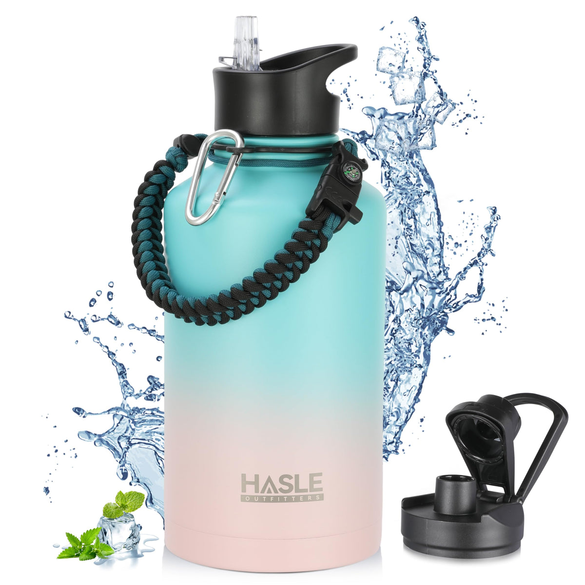 HASLE OUTFITTERS 32 oz Insulated Water Bottle Stainless Steel Double Walled Vacuum Sports Water Bottle with 2 Lids (Straw and Spout Lid) for Gym Camping Hiking(Black,1)
