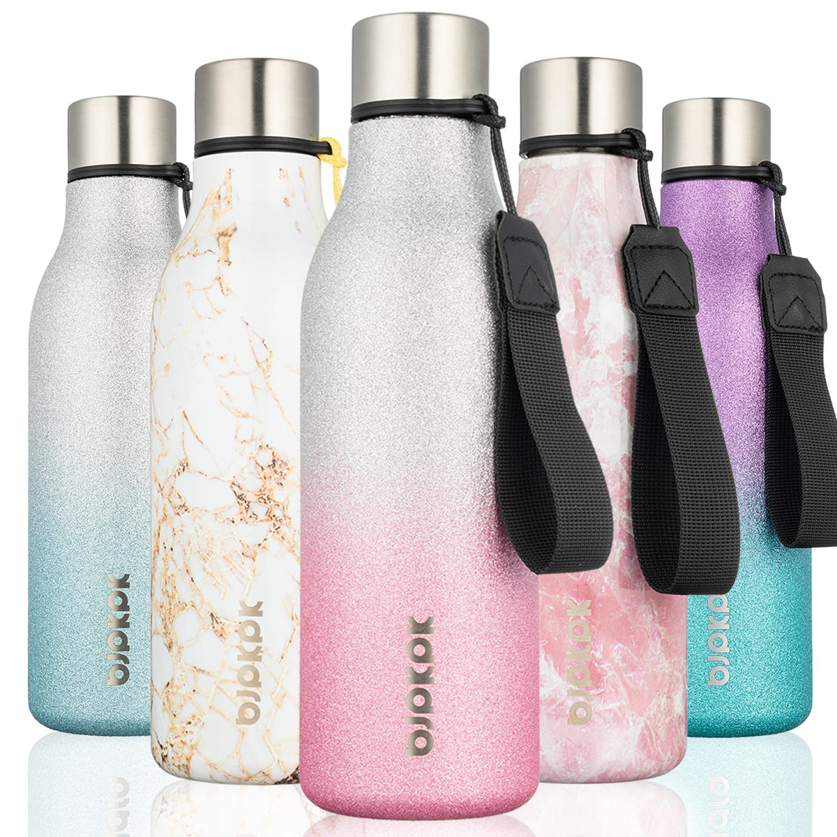 BJPKPK 18oz Insulated Water Bottle, Stainless Steel Bottle with Carry Strap