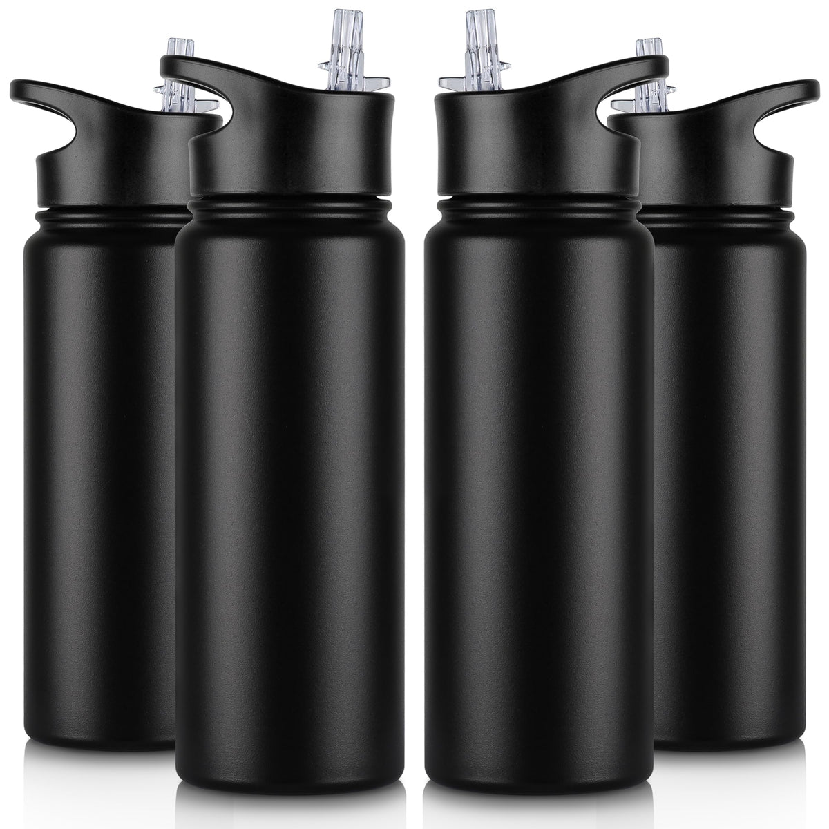 40 oz Insulated Water Bottle with Straw, Stainless Steel Sports Water Bottles with 2 Lids (Straw and Wide Mouth lid), Double Wall Vacuum, Leakproof, BPA-Free, Black
