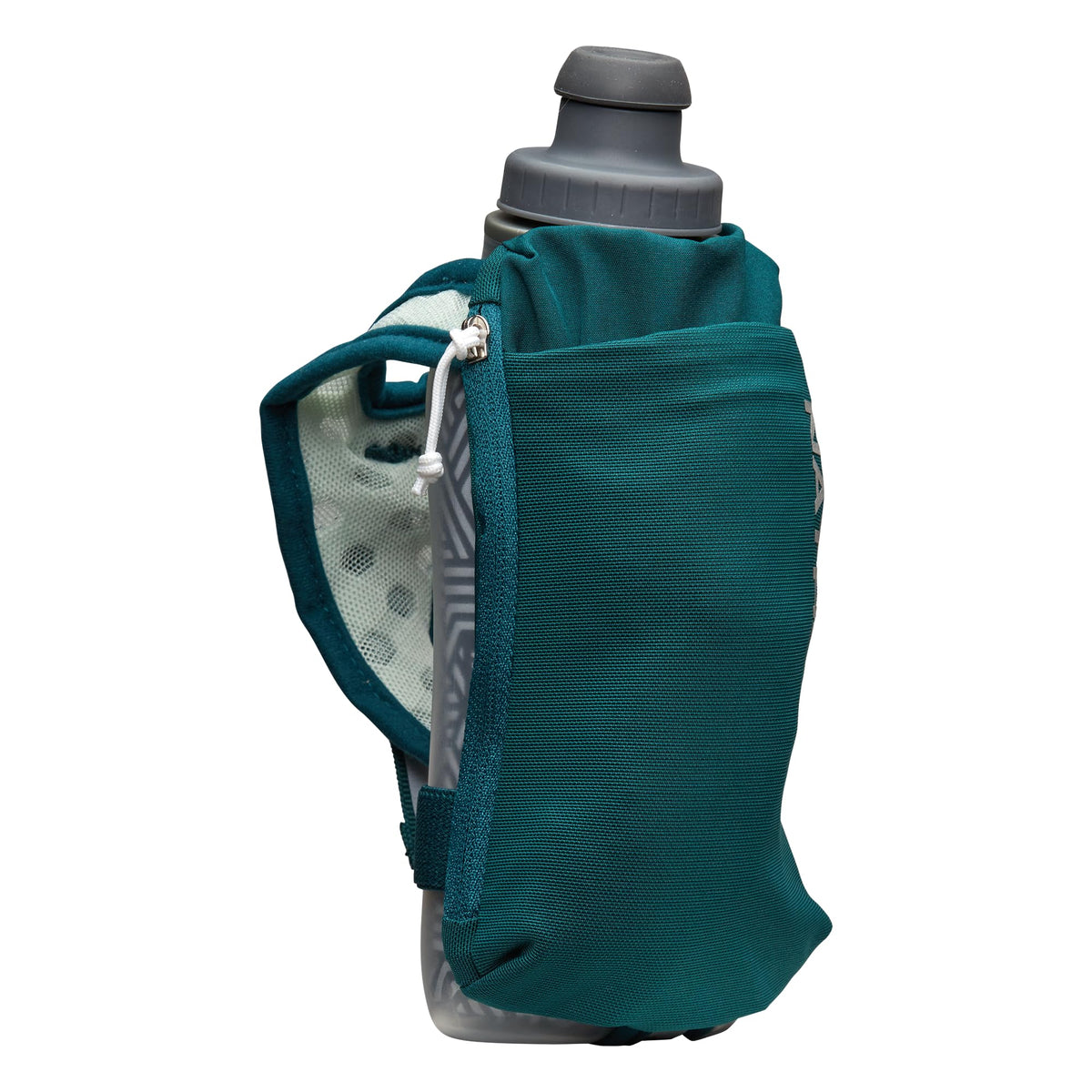 Nathan SpeedDraw 2 Insulated Handheld Running Water Bottle Flask – Double-Wall Insulation, Ergonomic Grip, Blast Valve Cap, Phone & Key Storage Pockets, Reflective Design - 18oz, Deep Blue