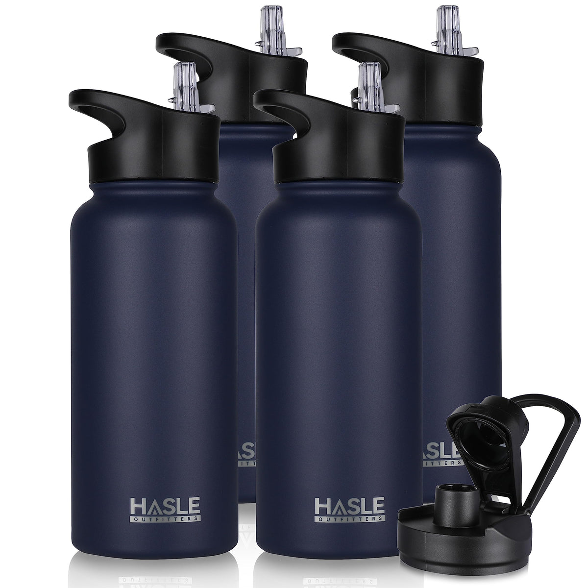 HASLE OUTFITTERS 32 oz Insulated Water Bottle Stainless Steel Double Walled Vacuum Sports Water Bottle with 2 Lids (Straw and Spout Lid) for Gym Camping Hiking(Black,1)